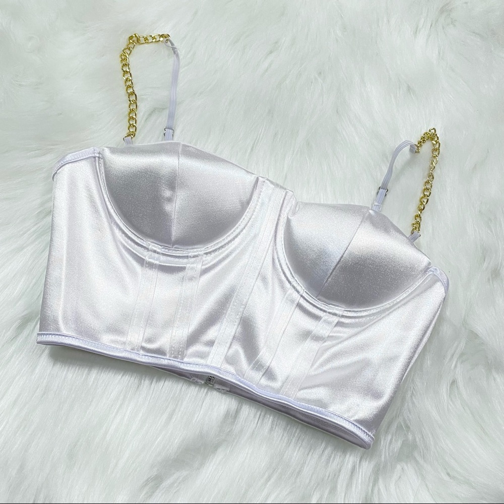 White Strap Chain Crop Top